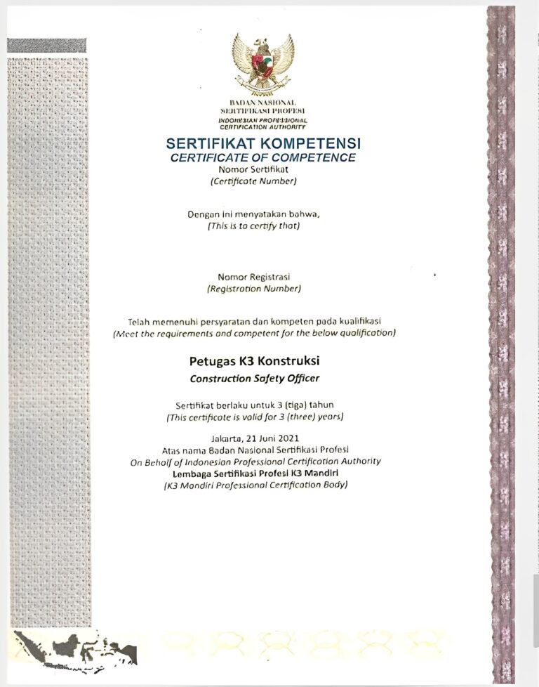 foto sertifikat petugas k3